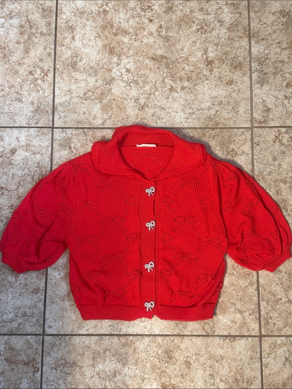 Women’s Red Knit Cardigan with Bow Buttons